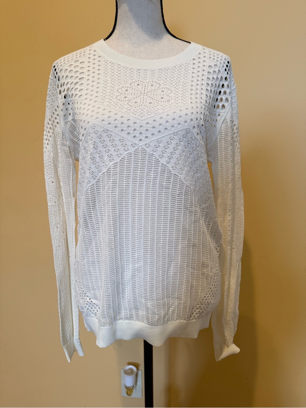 Maje Women’s Lightweight White Open-Knit Sweater
